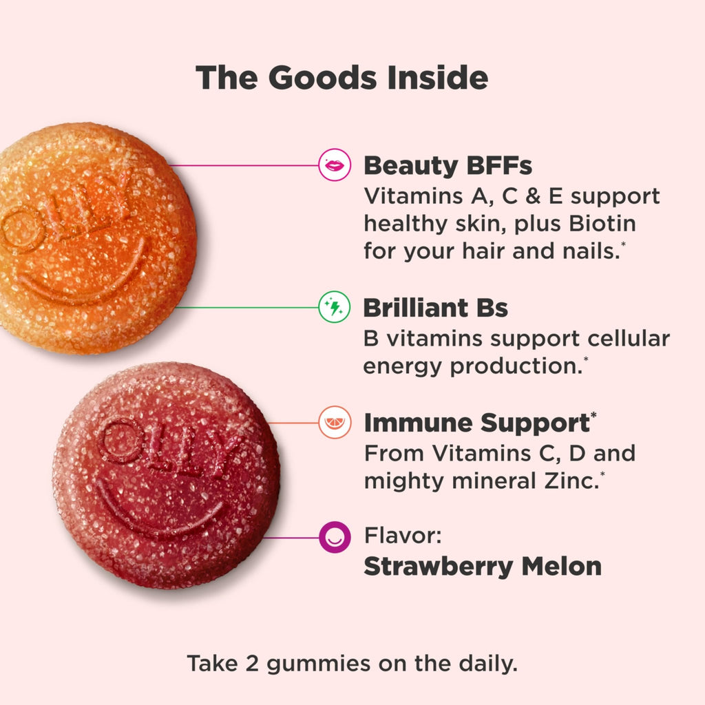 Olly Teen Girl Multi Gummy, Healthy Skin and Immune Support, 15 Essential Vitamins, Biotin, Zinc, Calcium, Chewable Multivitamin - FENGGESTORE20