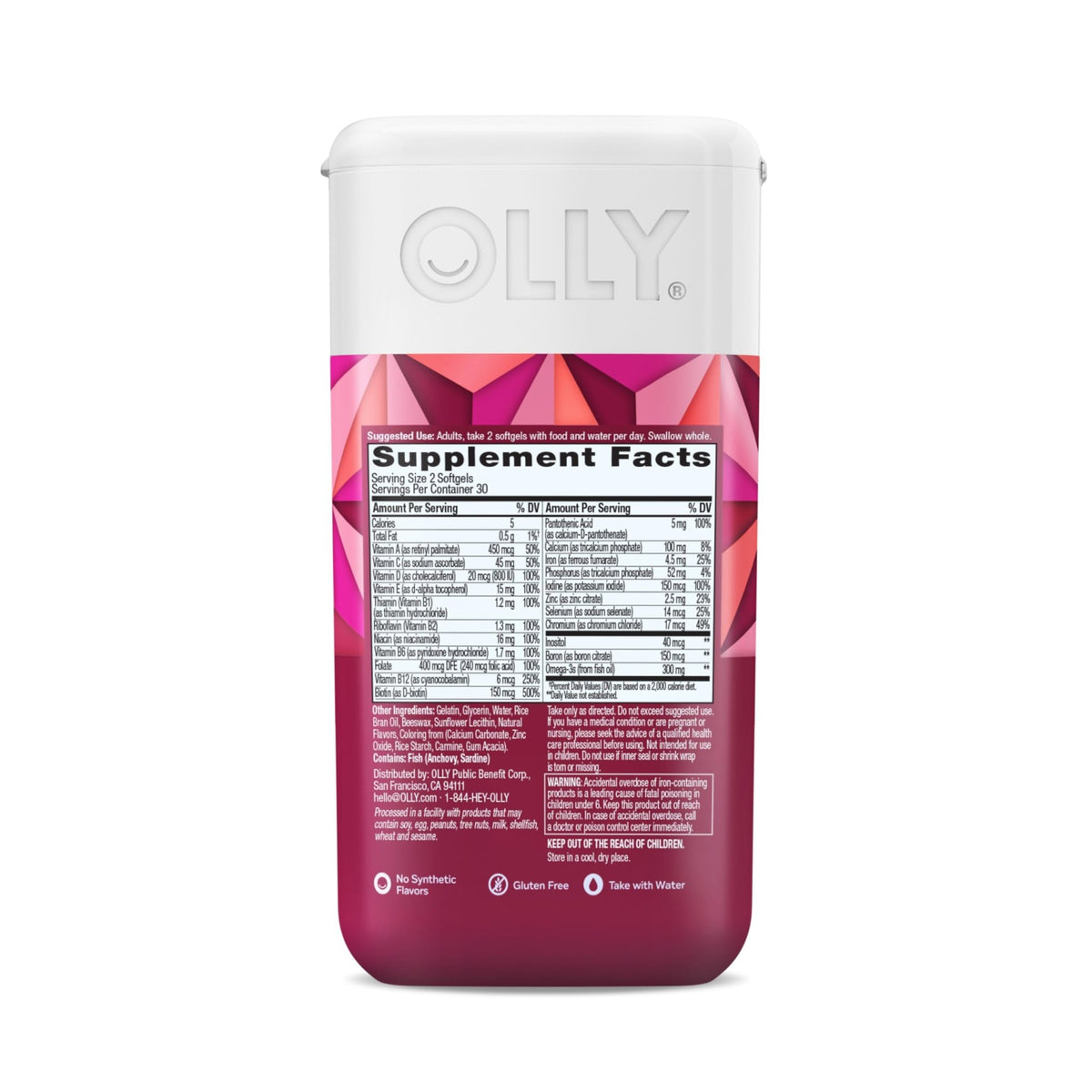 OLLY Ultra Strength Women's Multi Softgels, Overall Health and Immune Support, Omega-3s, Iron, Vitamins A, D, C, E, B12, Daily Multivitamin, 30 Day Supply - 60 Count - FENGGESTORE20