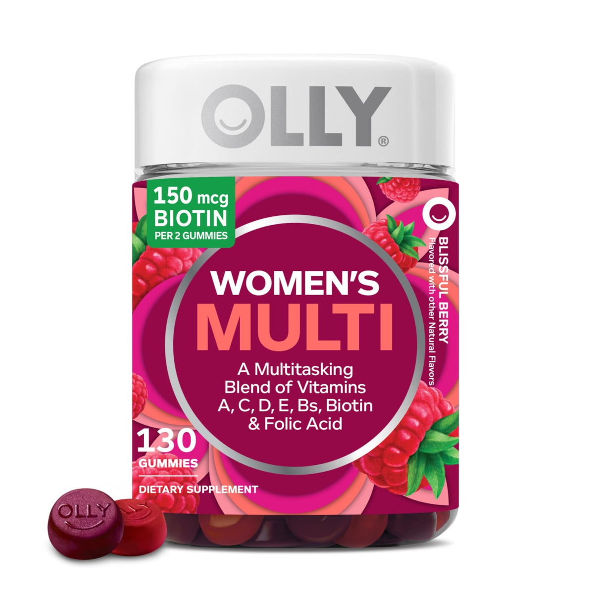 OLLY Women's Daily Multivitamin Gummy, Vitamins A, D, C, E, Biotin, Folic Acid, Adult Chewable Vitamin - FENGGESTORE20