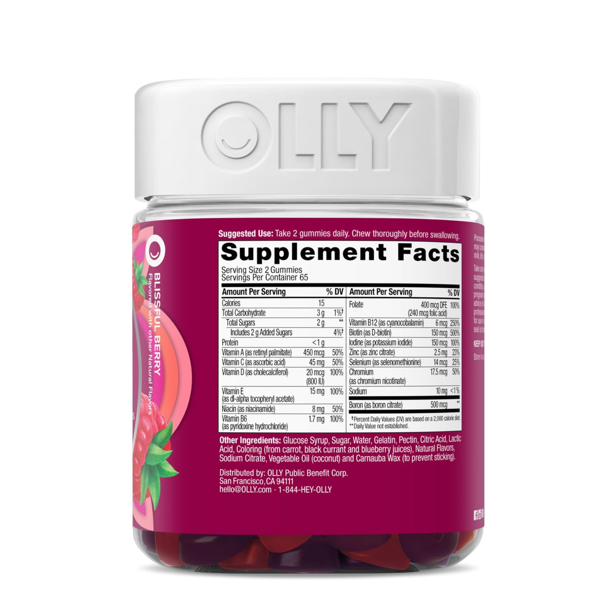 OLLY Women's Daily Multivitamin Gummy, Vitamins A, D, C, E, Biotin, Folic Acid, Adult Chewable Vitamin - FENGGESTORE20