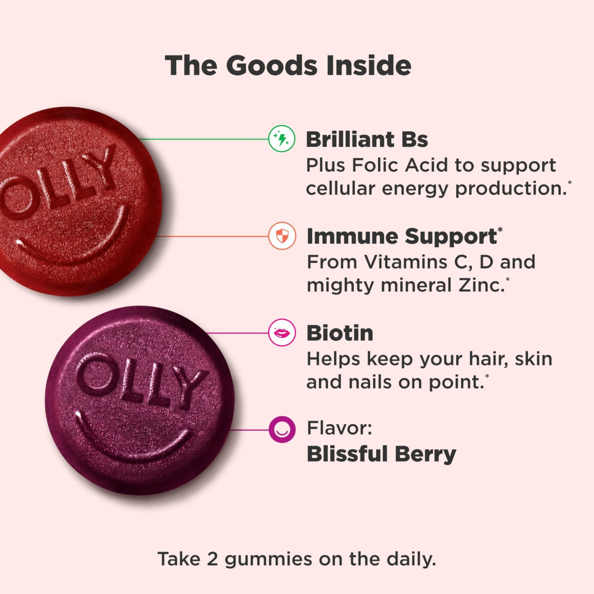 OLLY Women's Daily Multivitamin Gummy, Vitamins A, D, C, E, Biotin, Folic Acid, Adult Chewable Vitamin - FENGGESTORE20