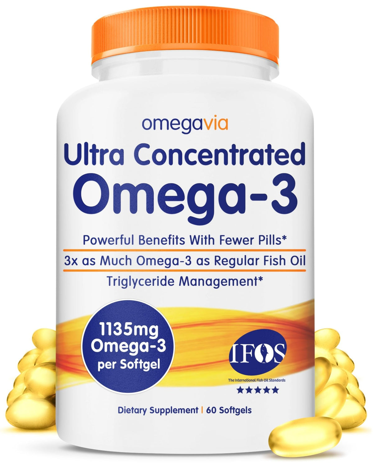 OmegaVia Ultra Concentrated Omega 3 Fish Oil Burpless, 60 Softgels, Triple Strength Omega 3 Fish Oil Supplements, 1135 mg Pure Omega3 - FENGGESTORE20