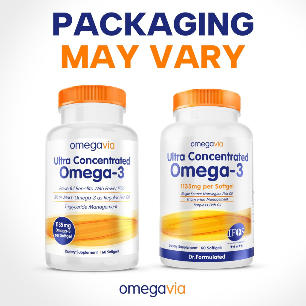 OmegaVia Ultra Concentrated Omega 3 Fish Oil Burpless, 60 Softgels, Triple Strength Omega 3 Fish Oil Supplements, 1135 mg Pure Omega3 - FENGGESTORE20