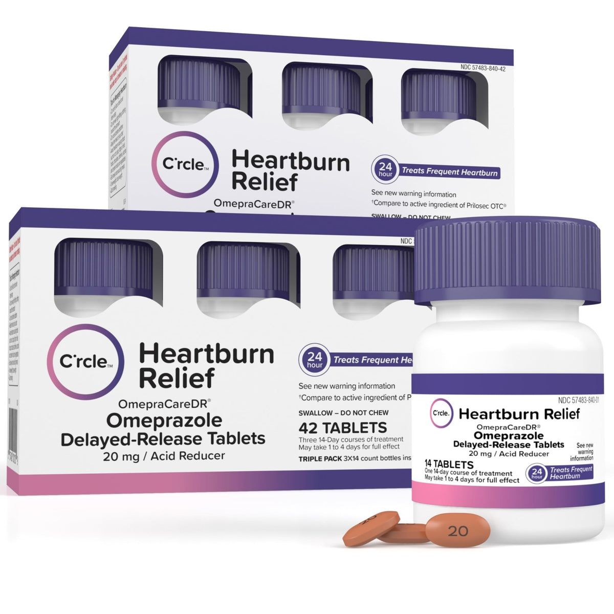 Omeprazole 20mg Bulk 84 ct - Heartburn Medicine Omeprazole Tablets - Acid Reducer Pills for Heartburn Relief and Acid Reflux Medicine - Six 14 Ct Bottles - FENGGESTORE20
