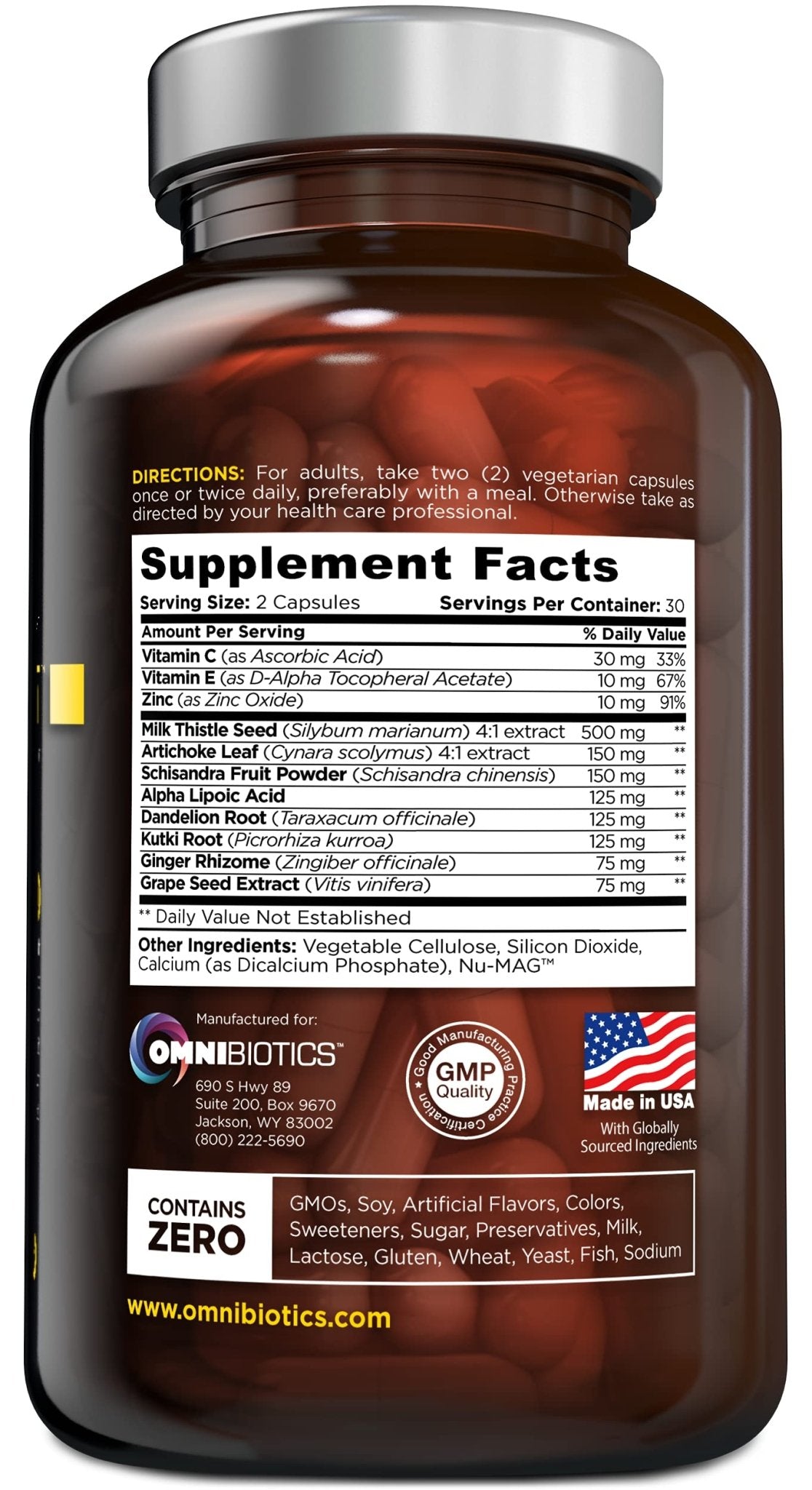 OmniBiotics Liver Cleanse Detox & Repair Supplement – Milk Thistle, Dandelion Root, Alpha Lipoic Acid, Artichoke Extract, Schisandra, Silymarin – 60 Vegan Capsules - FENGGESTORE20