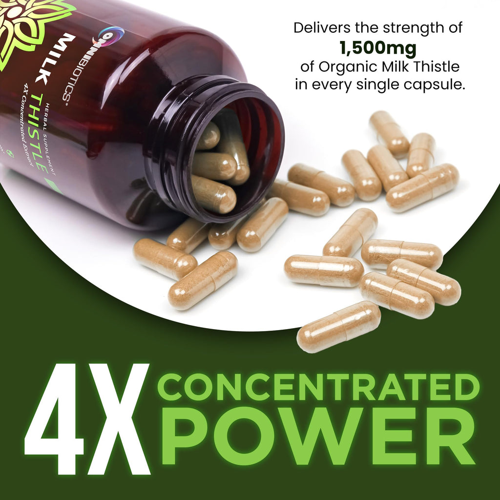 OmniBiotics Organic Milk Thistle Supplement 1500mg – 4X Concentrated Extract with Silymarin – High Potency Liver Detox & Support - FENGGESTORE20