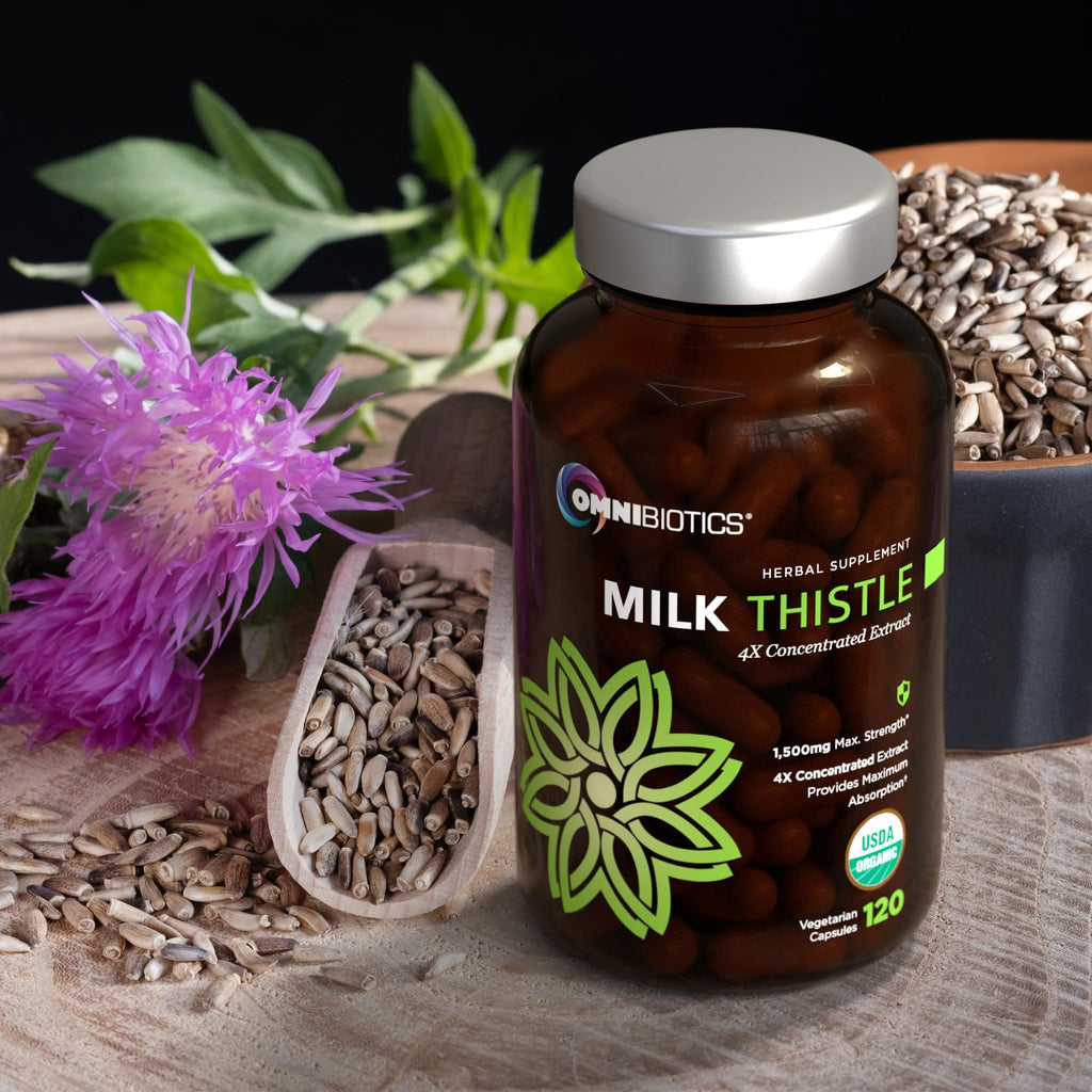 OmniBiotics Organic Milk Thistle Supplement 1500mg – 4X Concentrated Extract with Silymarin – High Potency Liver Detox & Support - FENGGESTORE20