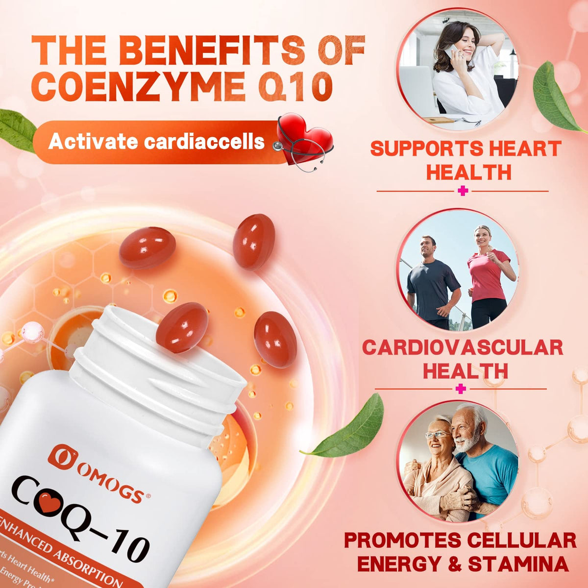 OMOGS CoQ10 400mg Softgels, Coenzyme Q10 High Absorption Supplements Support Heart Health, Cardiovascular Health, Immune System - FENGGESTORE20
