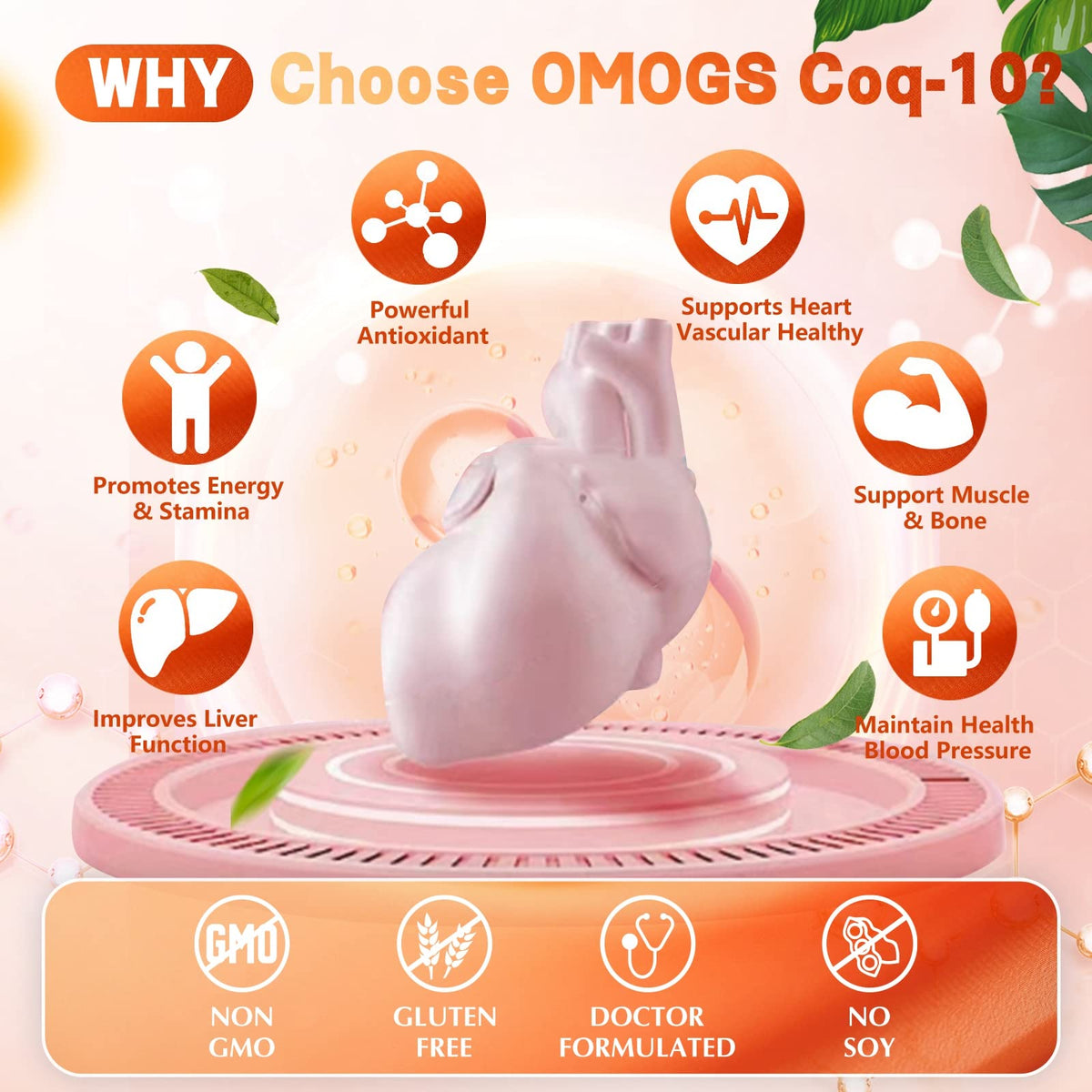 OMOGS CoQ10 400mg Softgels, Coenzyme Q10 High Absorption Supplements Support Heart Health, Cardiovascular Health, Immune System - FENGGESTORE20