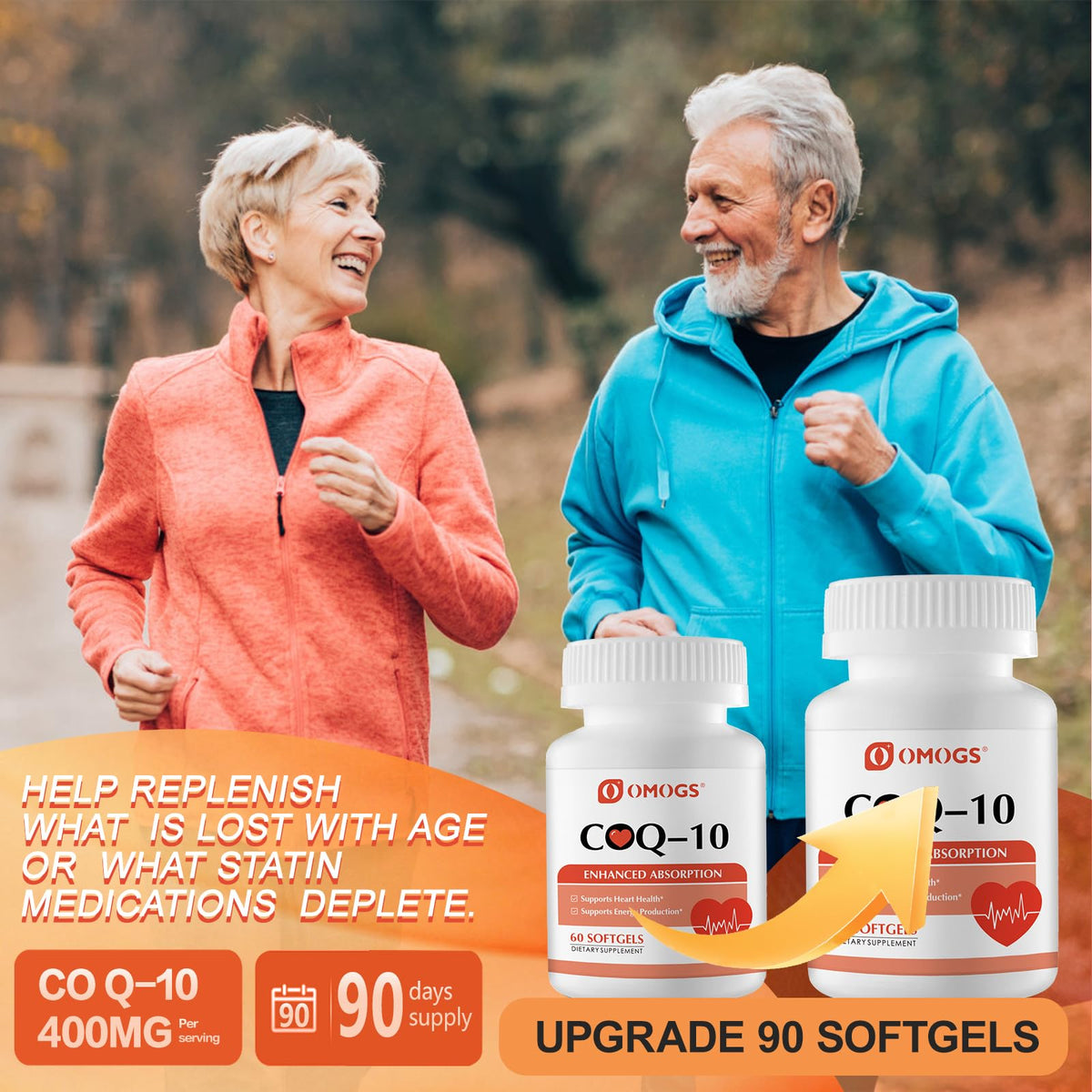 OMOGS CoQ10 400mg Softgels, Coenzyme Q10 High Absorption Supplements Support Heart Health, Cardiovascular Health, Immune System - FENGGESTORE20