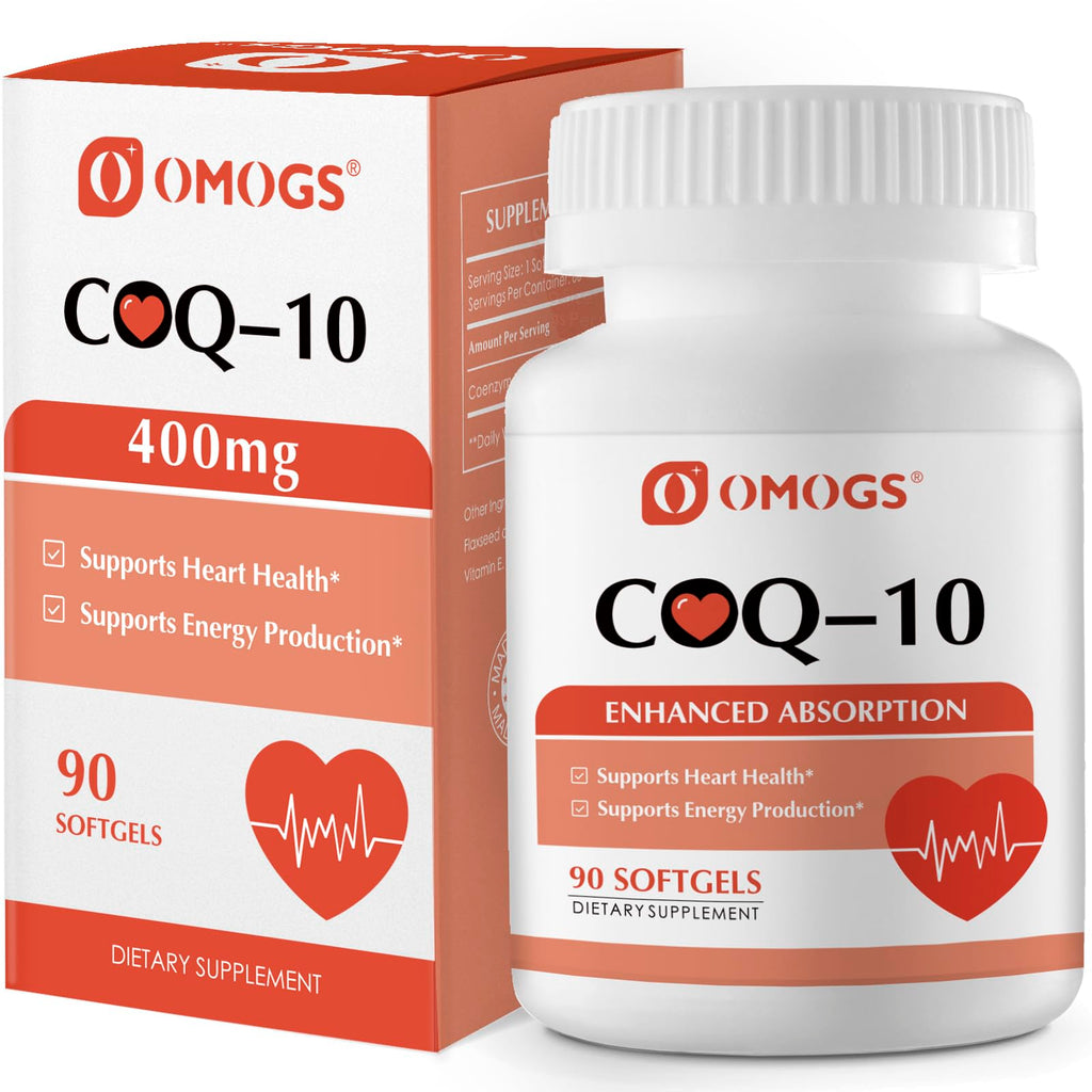 OMOGS CoQ10 400mg Softgels, Coenzyme Q10 High Absorption Supplements Support Heart Health, Cardiovascular Health, Immune System - FENGGESTORE20