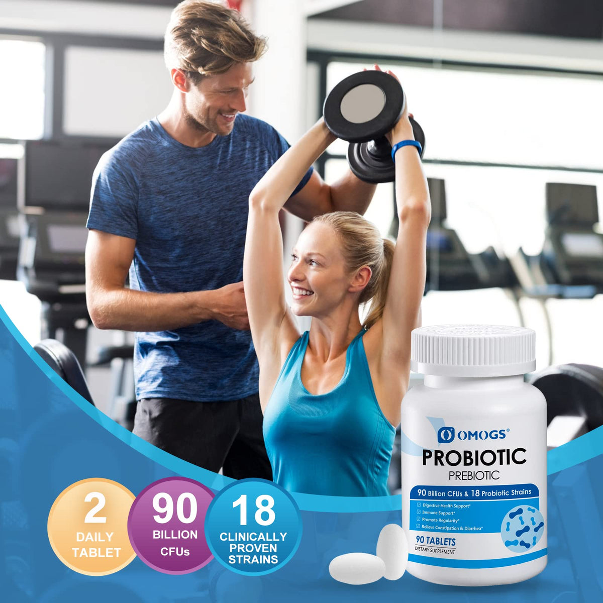 OMOGS Probiotics 90 Billion CFUs 18 Strains, with 3 Organic Prebiotics & Vitamin C, Nutritional Supplement for Women, Men & Kids, Support Metabolism - FENGGESTORE20