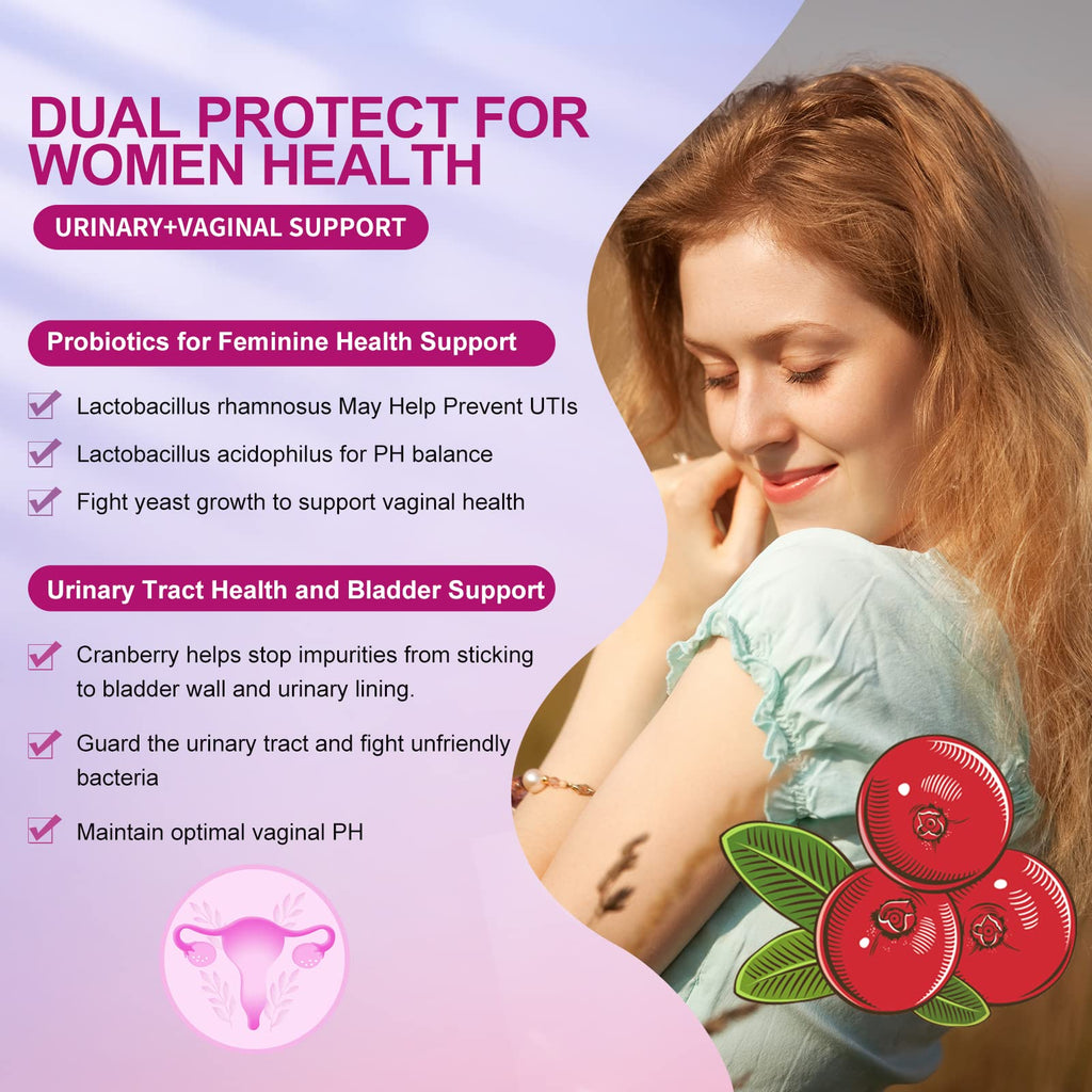 OMOGS Women's Probiotic, with Cranberry Extract, Organic Prebiotics & Vitamin C, 90 Billion CFUs,18 Strains, Help for Boost Immune, Digestive, Gut Health & Women's Health - FENGGESTORE20