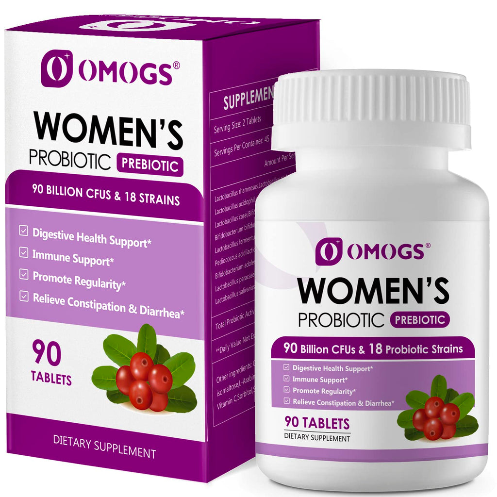OMOGS Women's Probiotic, with Cranberry Extract, Organic Prebiotics & Vitamin C, 90 Billion CFUs,18 Strains, Help for Boost Immune, Digestive, Gut Health & Women's Health - FENGGESTORE20