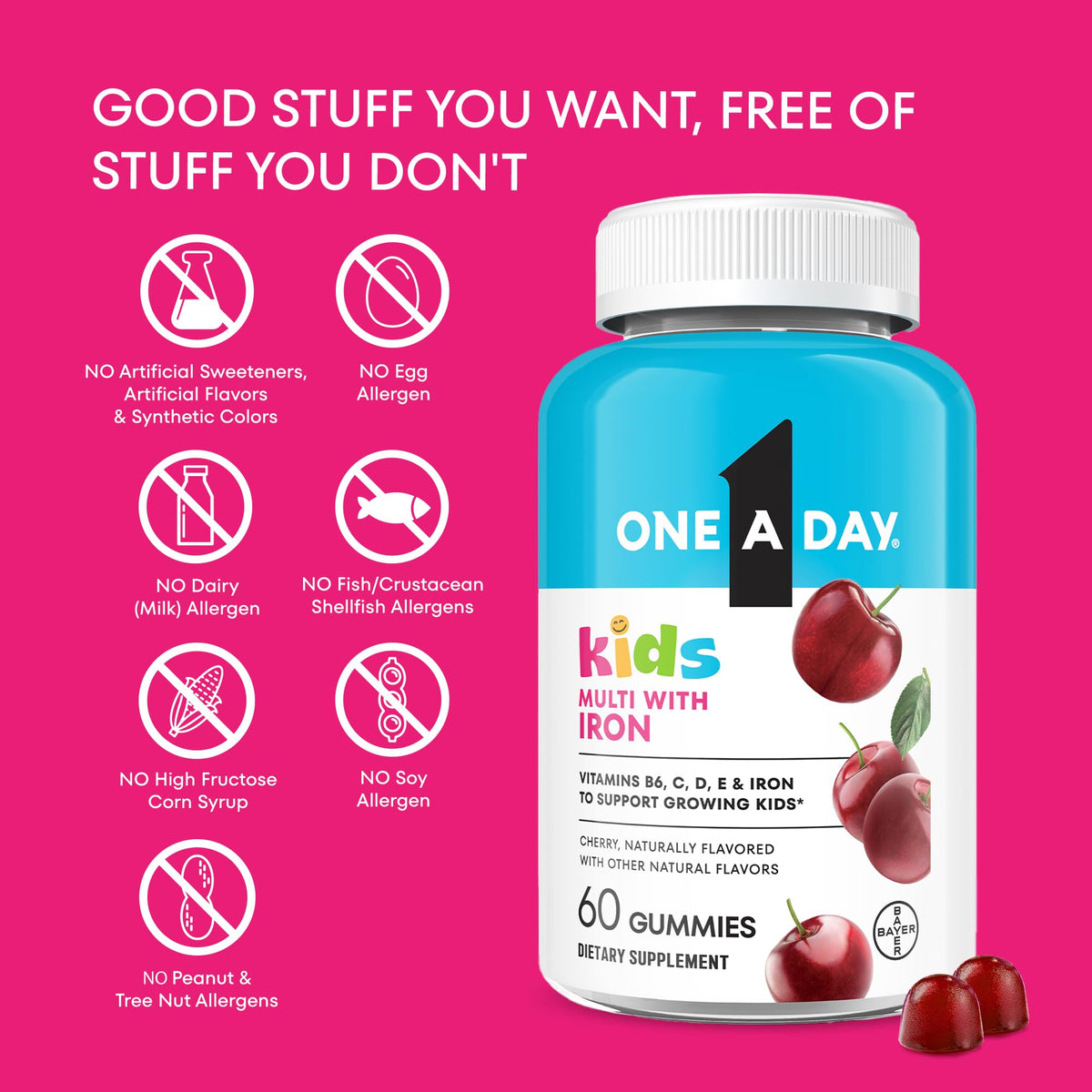 One A Day Kids Multivitamin with Iron Gummy, Vitamin D, Vitamin C, E, Zinc for Immune Support, Gummy Vitamins, Kids Multivitamin Gummies with Iron - FENGGESTORE20