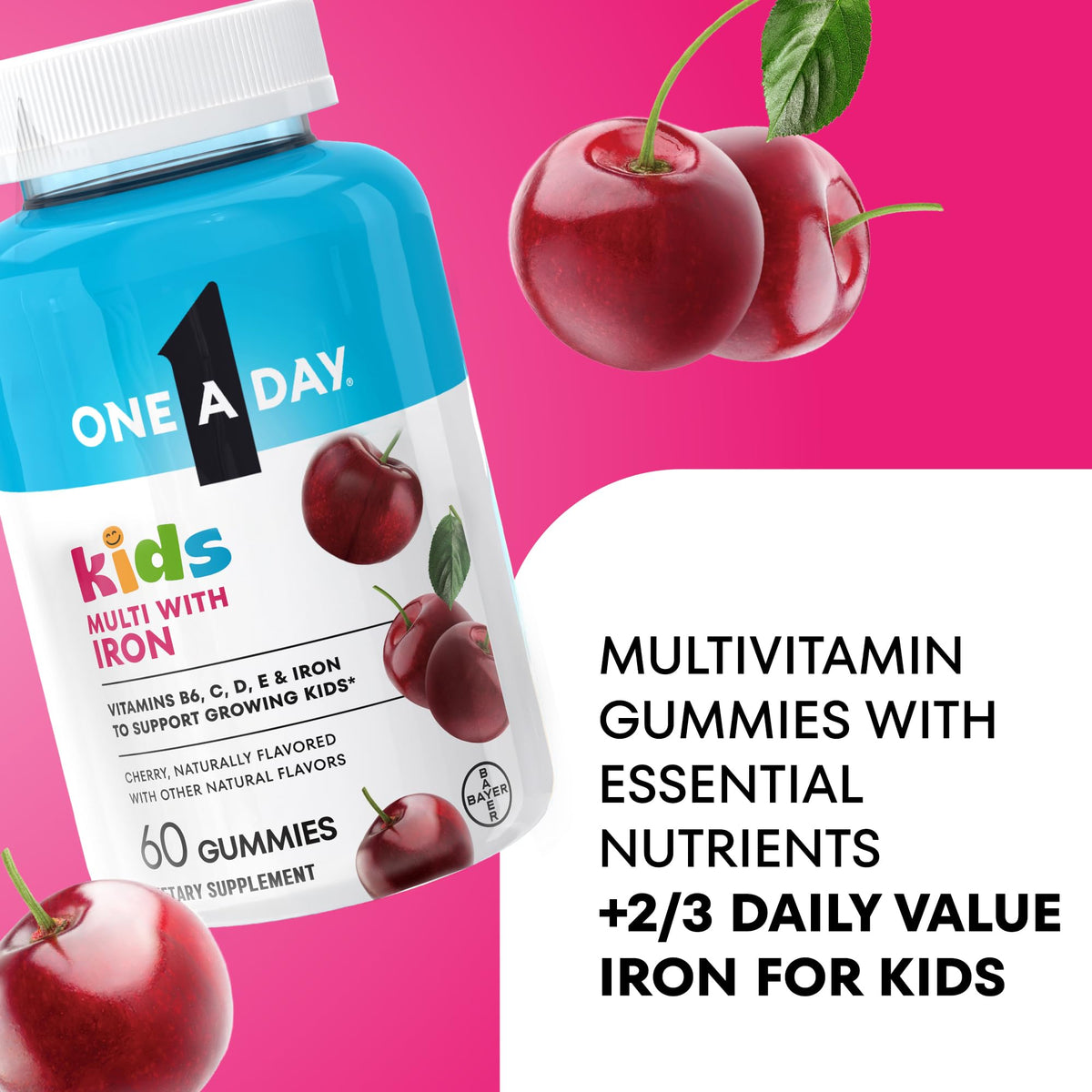 One A Day Kids Multivitamin with Iron Gummy, Vitamin D, Vitamin C, E, Zinc for Immune Support, Gummy Vitamins, Kids Multivitamin Gummies with Iron - FENGGESTORE20