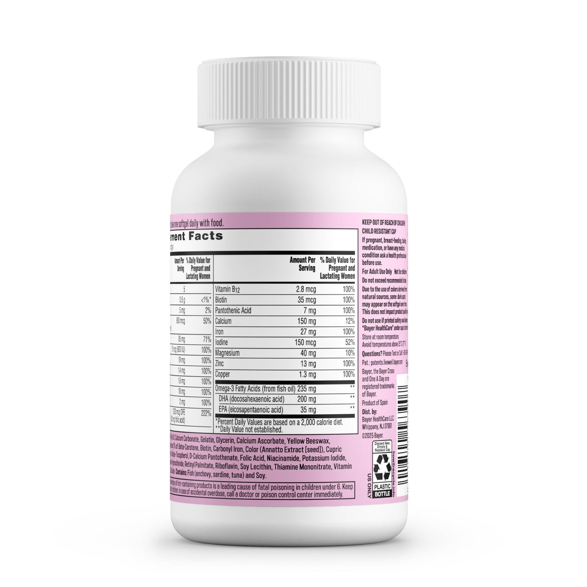 One A Day Prenatal Vitamins- Folic Acid, Iron, Omega- 3 (DHA), Pregnancy Vitamins for Women, Prenatal Multivitamin for Mom and Baby Support - FENGGESTORE20