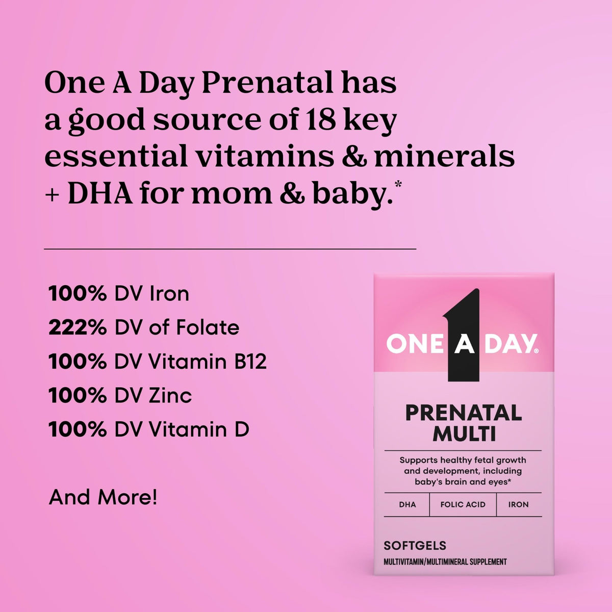 One A Day Prenatal Vitamins- Folic Acid, Iron, Omega- 3 (DHA), Pregnancy Vitamins for Women, Prenatal Multivitamin for Mom and Baby Support - FENGGESTORE20