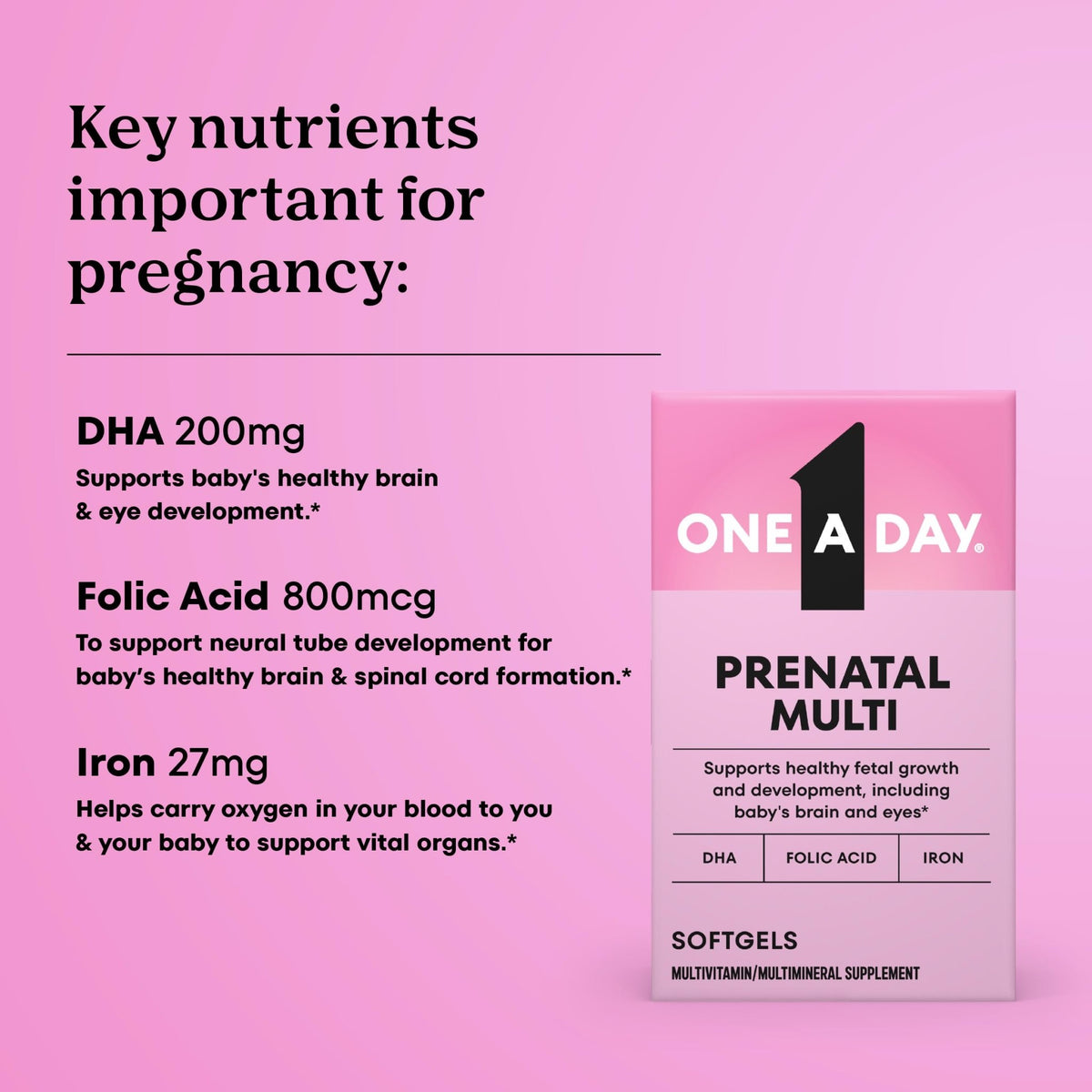 One A Day Prenatal Vitamins- Folic Acid, Iron, Omega- 3 (DHA), Pregnancy Vitamins for Women, Prenatal Multivitamin for Mom and Baby Support - FENGGESTORE20