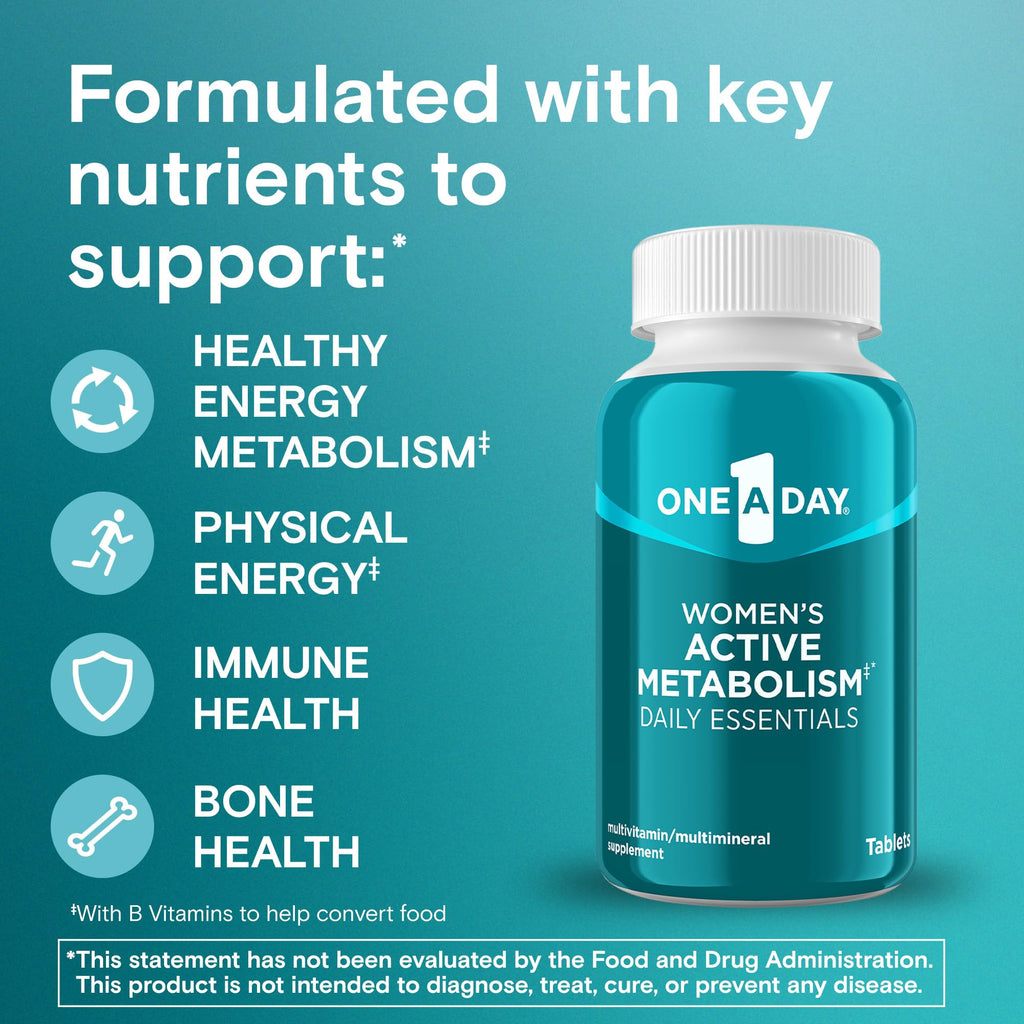 One A Day Women's Active Metabolism Daily Essential, Multivitamin for Women, Metabolism Support, Vitamins for Women with All 8 B-Vitamins - FENGGESTORE20