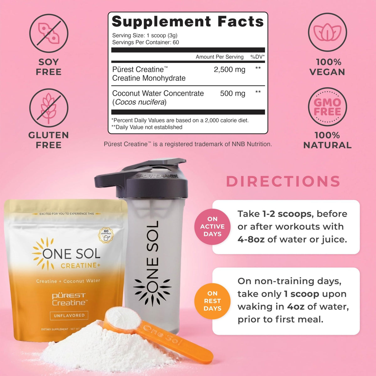 One Sol Creatine for Women, All Natural Women's Creatine Powder w Pure Creatine & Coconut Water, Increase Lean Muscle Mass, Reduce Recovery Time, Promotes Brain & Bone Health (Unflavored, 60 Servings) - FENGGESTORE20
