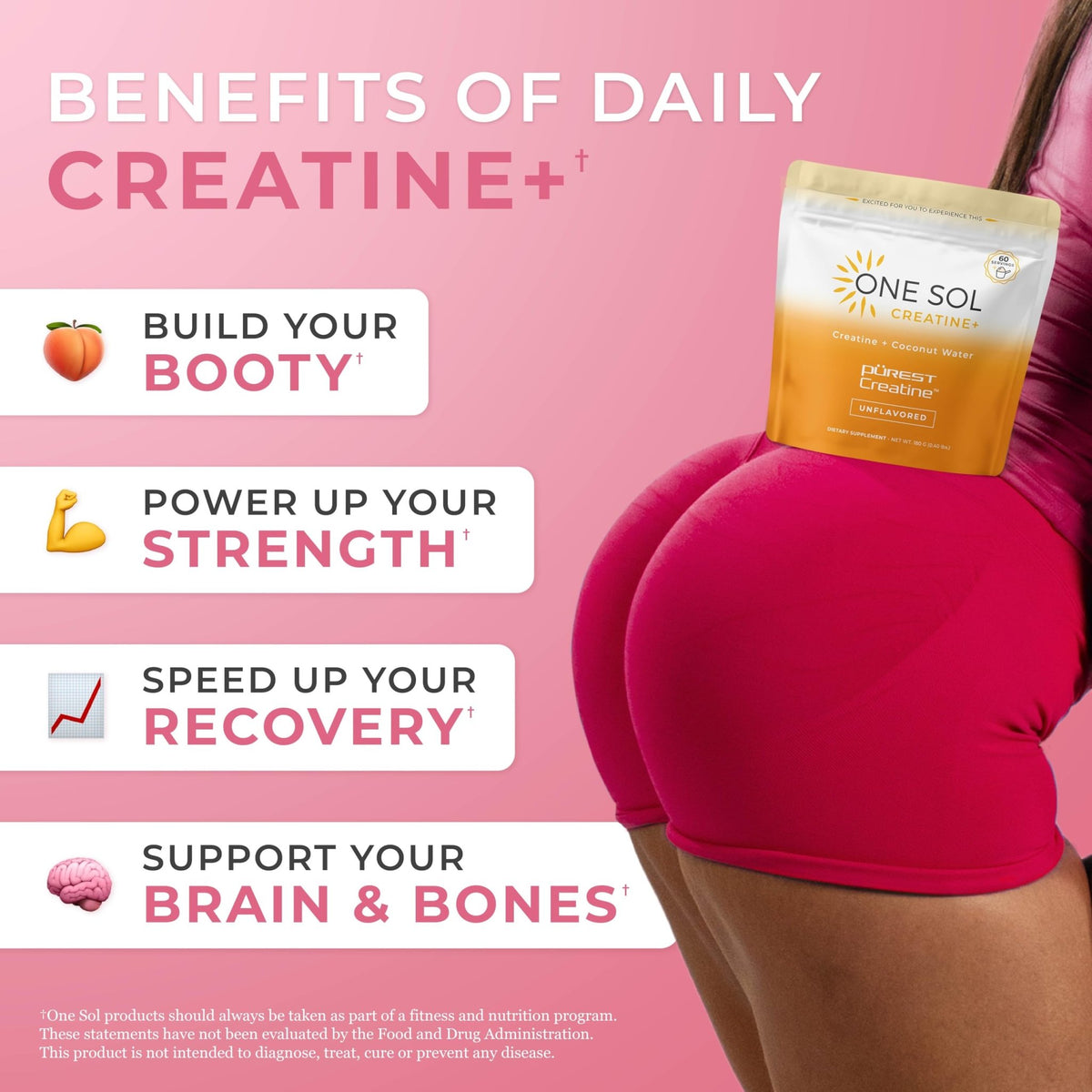 One Sol Creatine for Women, All Natural Women's Creatine Powder w Pure Creatine & Coconut Water, Increase Lean Muscle Mass, Reduce Recovery Time, Promotes Brain & Bone Health (Unflavored, 60 Servings) - FENGGESTORE20