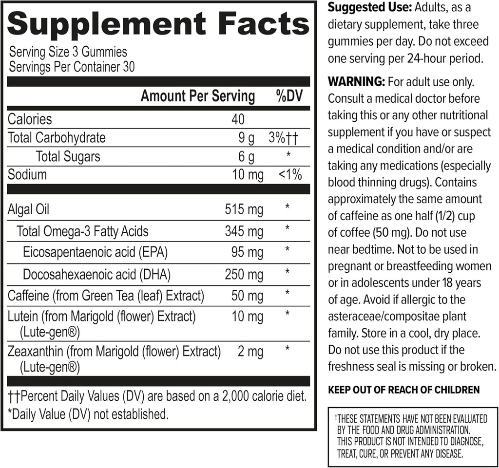 ONNIT Alpha Brain Neuro Focus Gummies, IGEN Non-GMO Tested Vegan Gummies with Omega-3s Lutein Zeaxanthin and Caffeine, Brain Eye and Focus Supplement - FENGGESTORE20