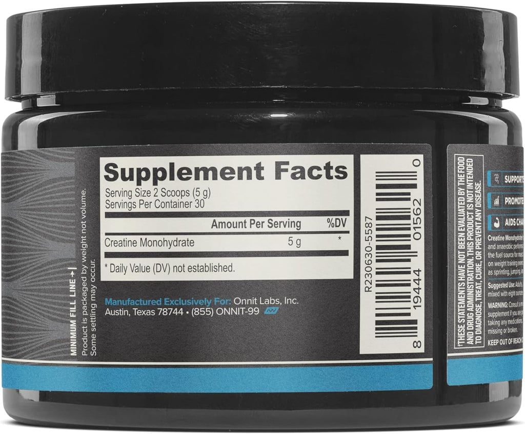 ONNIT Creatine Monohydrate Powder, IGEN(TM) Non-GMO Tested 5g Premium Creatine for Muscle Strength, Power and Lean Mass, Supports Brain Health - FENGGESTORE20