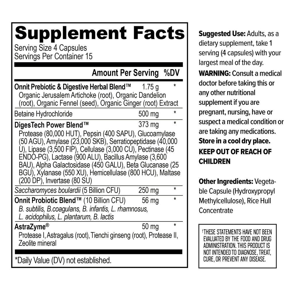 ONNIT Total Gut Health Daily Digestive Support, IGEN™ Non-GMO Tested Digestion Supplement for Women and Men with 7 Strains of Probiotics, - FENGGESTORE20