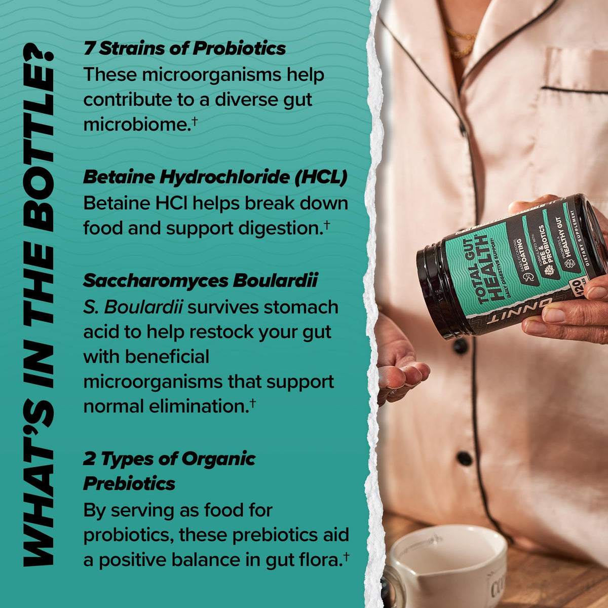 ONNIT Total Gut Health Daily Digestive Support, IGEN™ Non-GMO Tested Digestion Supplement for Women and Men with 7 Strains of Probiotics, - FENGGESTORE20
