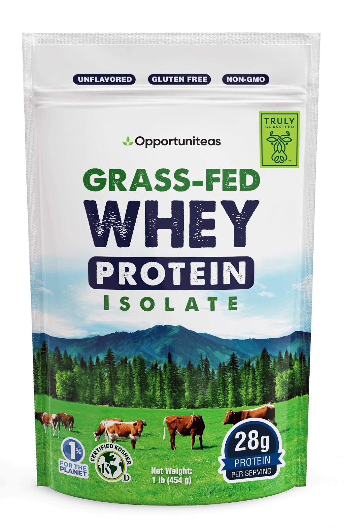 Opportuniteas Grass Fed Whey Isolate Protein Powder – Unflavored, Heavy-Metal Tested, 28g Protein, Sourced from Ireland, Hormone-Free, Non-GMO, Packaged in USA – 1lb - FENGGESTORE20