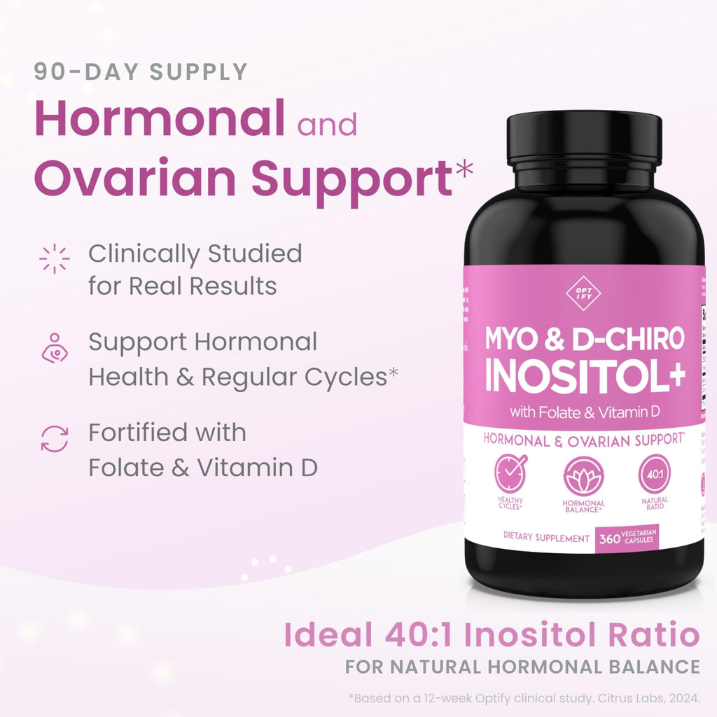 Optify Inositol Supplement for Women – 90-Day Supply – Myo-Inositol and D-Chiro Inositol with Folate and Vitamin D – 40:1 Ratio – Hormone Balance & Ovarian Support - 360 Capsules - FENGGESTORE20