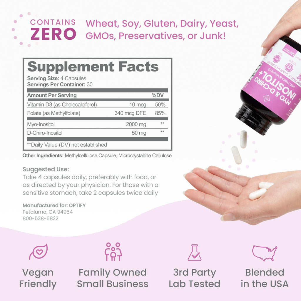 Optify Myo-Inositol & D-Chiro Inositol Supplement for Women – 40:1 Ratio Plus Folate and Vitamin D – Support Healthy Hormonal Balance - FENGGESTORE20