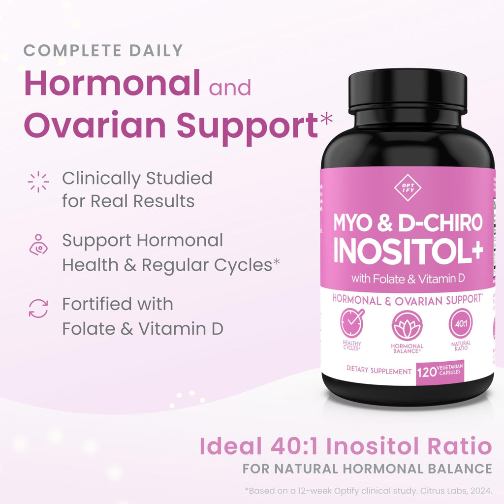 Optify Myo-Inositol & D-Chiro Inositol Supplement for Women – 40:1 Ratio Plus Folate and Vitamin D – Support Healthy Hormonal Balance - FENGGESTORE20