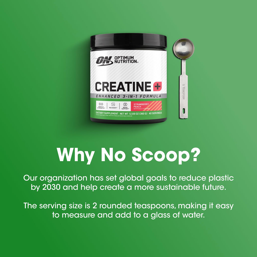 Optimum Nutrition Creatine Monohydrate Plus Powder, Strawberry Peach Flavored Creatine Performance Blend, with Electrolytes for Hydration, Added Vitamins - FENGGESTORE20