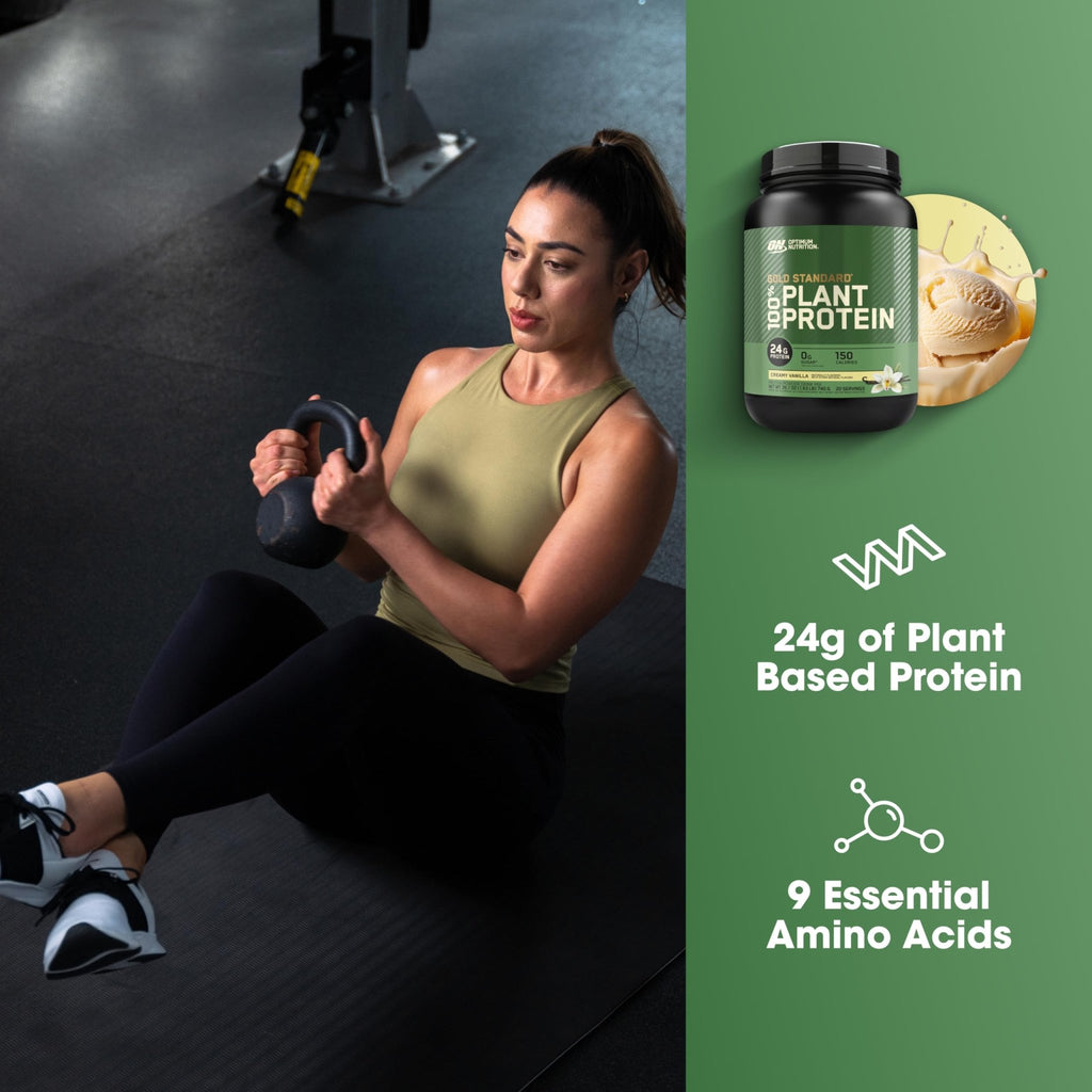 Optimum Nutrition Gold Standard 100% Plant Based Protein Powder, Gluten Free, Vegan Protein for Muscle Support and Recovery with Amino Acids - Creamy Vanilla, 20 Servings (Packaging May Vary) - FENGGESTORE20