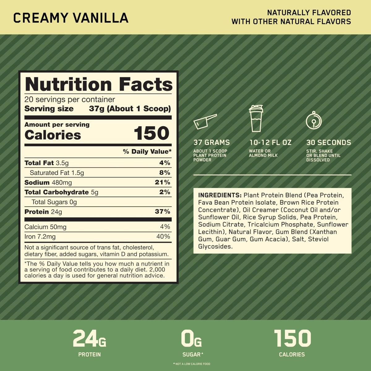 Optimum Nutrition Gold Standard 100% Plant Based Protein Powder, Gluten Free, Vegan Protein for Muscle Support and Recovery with Amino Acids - Creamy Vanilla, 20 Servings (Packaging May Vary) - FENGGESTORE20