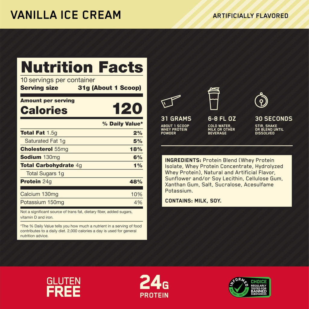 Optimum Nutrition Gold Standard 100% Whey Protein Powder, Vanilla Ice Cream, 0.68 Pound (Pack of 1) - FENGGESTORE20