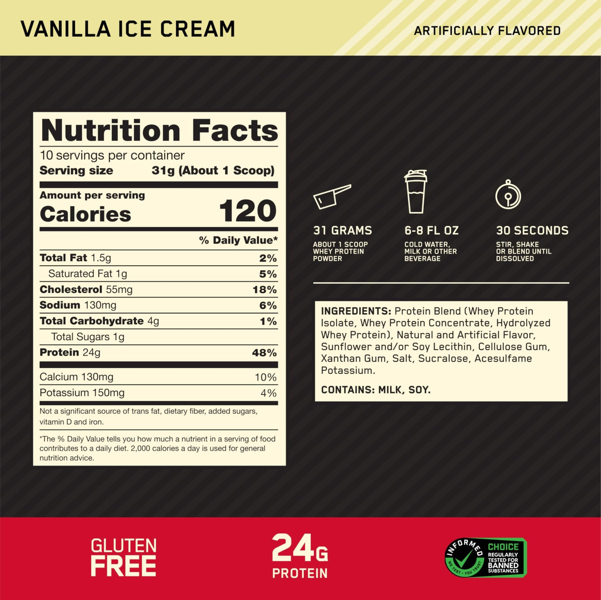 Optimum Nutrition Gold Standard 100% Whey Protein Powder, Vanilla Ice Cream, 0.68 Pound (Pack of 1) - FENGGESTORE20