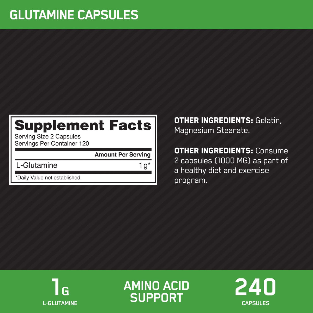 Optimum Nutrition L-Glutamine Muscle Recovery Capsules, 1000mg, 240 Count (Package May Vary) - FENGGESTORE20