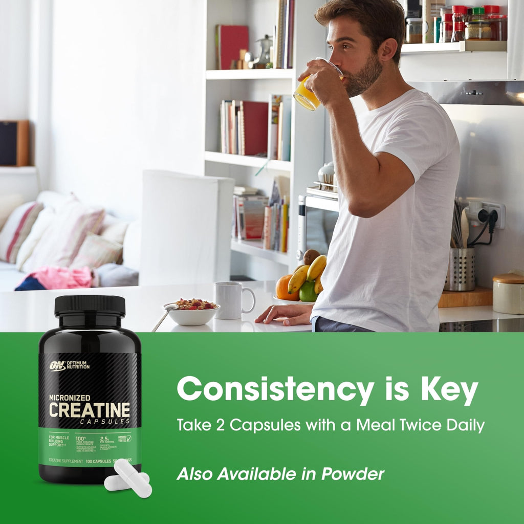 Optimum Nutrition Micronized Creatine Monohydrate Capsules, Keto Friendly, 2500mg, 100 Capsules - FENGGESTORE20