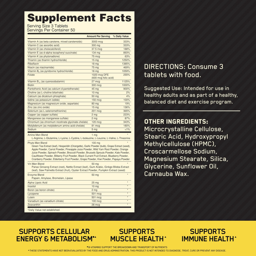 Optimum Nutrition Opti-Men, Vitamin C, Zinc and Vitamin D, E, B12 for Immune Support Mens Daily Multivitamin Supplement, 150 Count - FENGGESTORE20