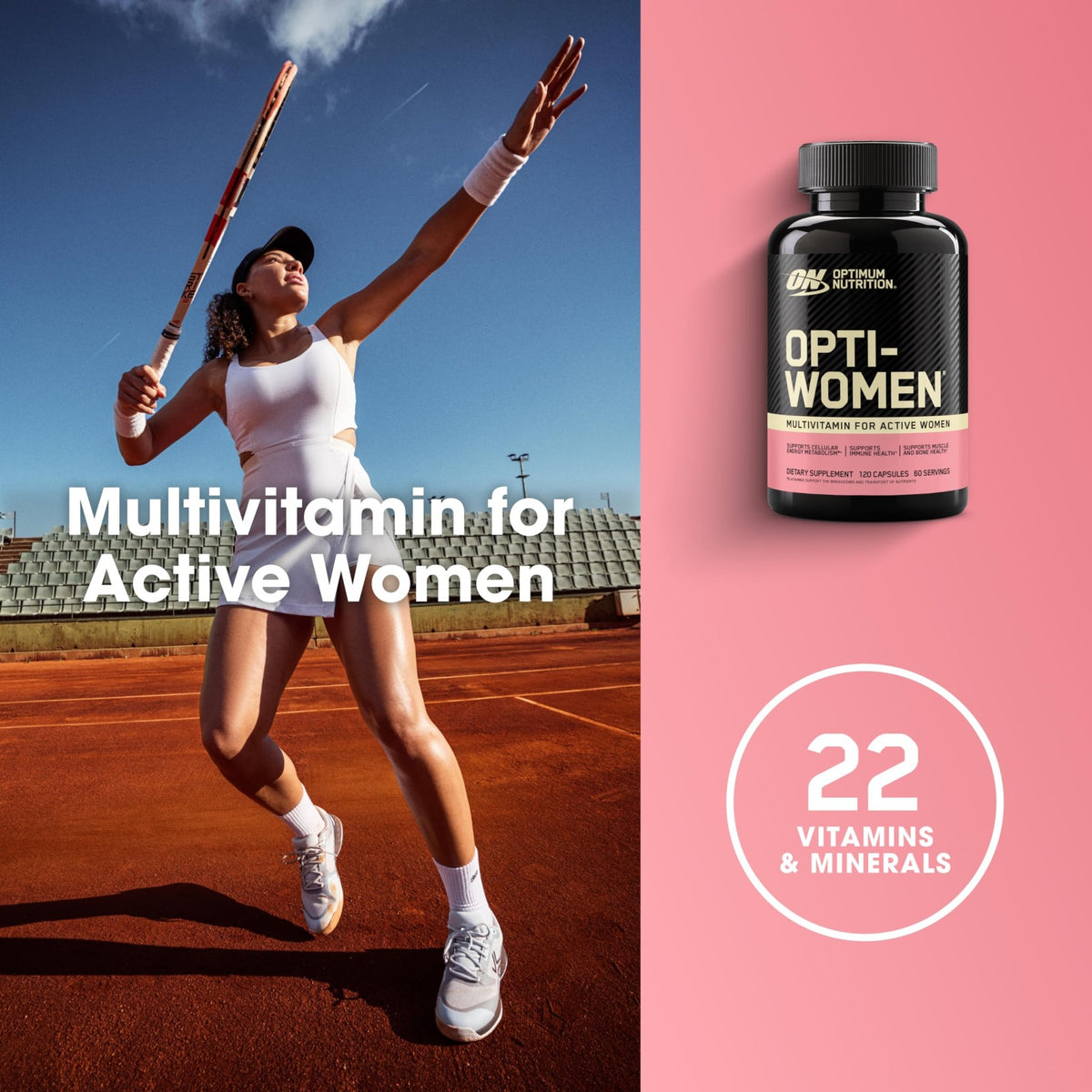 Optimum Nutrition Opti-Women, Vitamin C, Zinc and Vitamin D for Immune Support Womens Daily Multivitamin Supplement with Iron, Capsules, 120 Count - FENGGESTORE20
