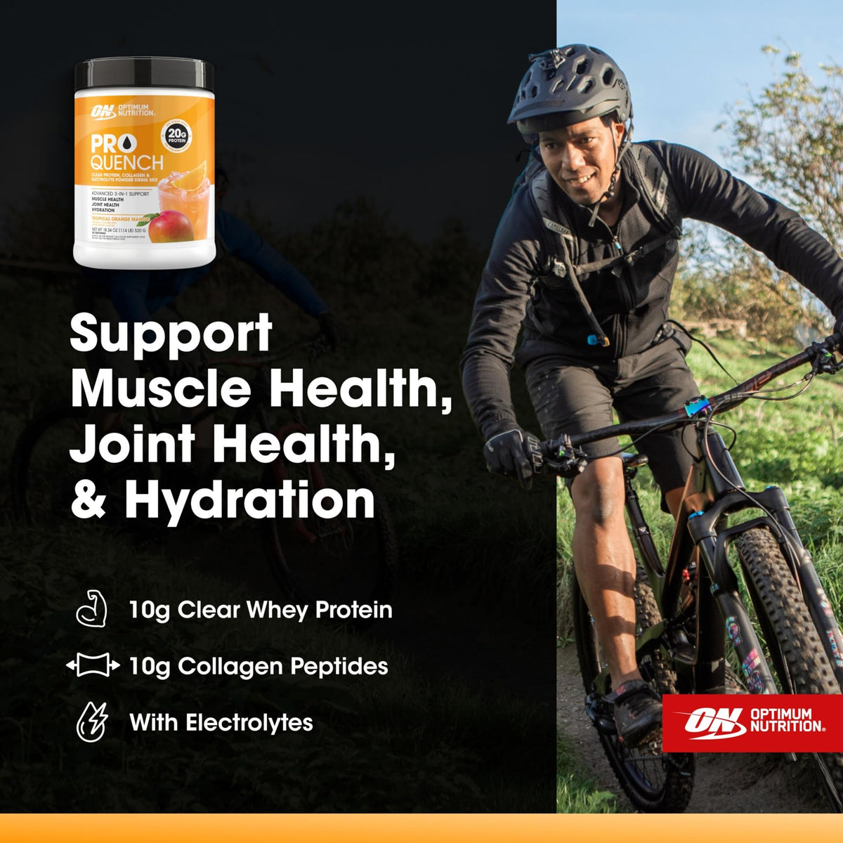 Optimum Nutrition Pro Quench, 10g Clear Protein, 10g Collagen peptides & Electrolyte Powder Drink Mix, Tropical Orange Mango, 20 Servings, - FENGGESTORE20