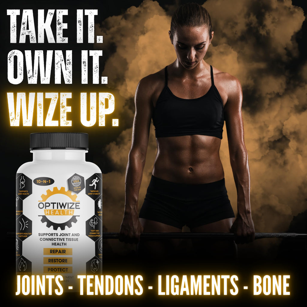 OptiWize 10-N-1 Joint Support Hydrolyzed Collagen,MSM, Hyaluronic Acid, Glucosamine,Chondroitin & More- Targets Joint Discomfort, Improves Mobility & Flexibility 320 Caps for Men & Women Made in USA - FENGGESTORE20
