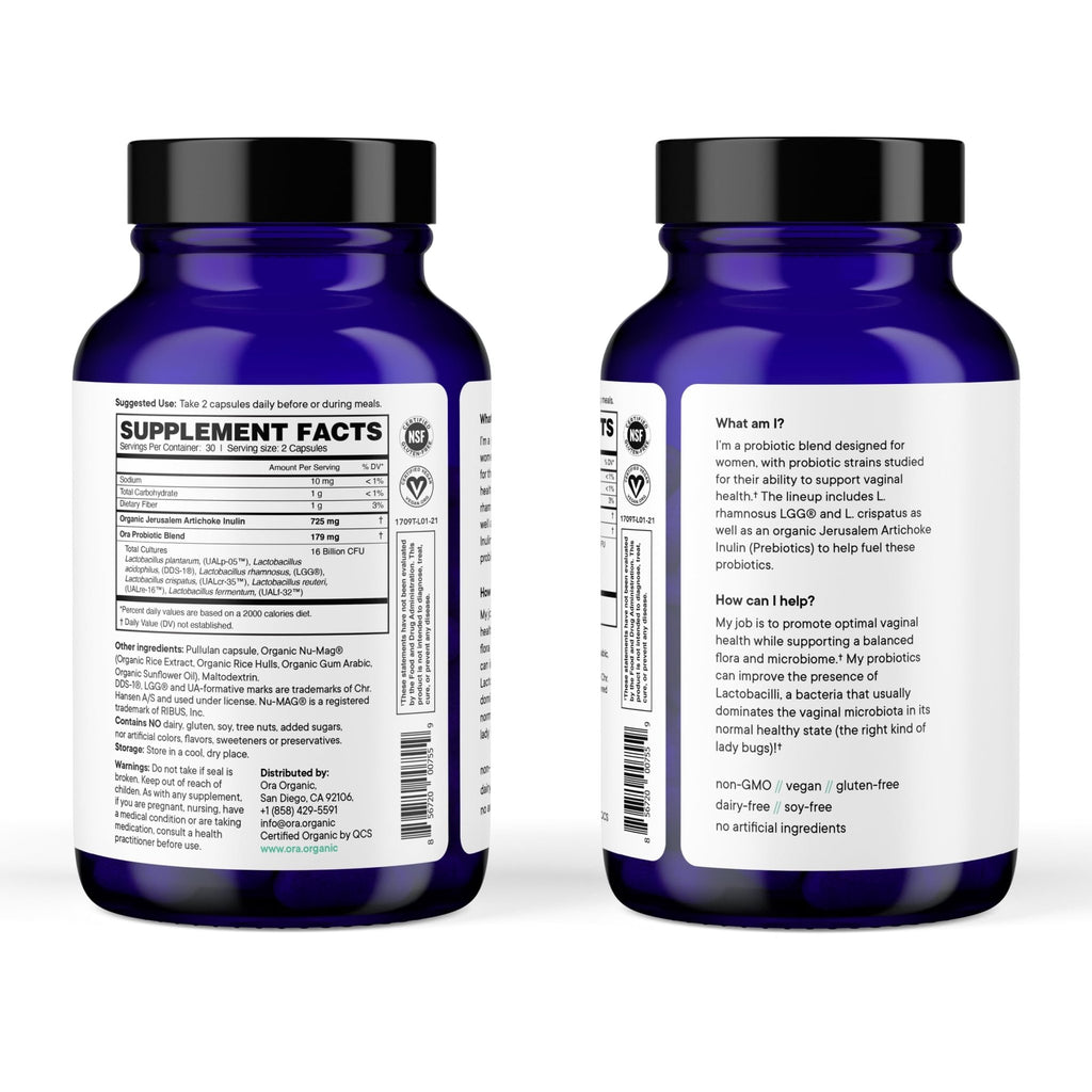 Ora Organic Probiotic for Women with L. crispatus, 6 Clinically Studied Lactobacillus Strains for Vaginal, pH & Urinary Tract Health, - FENGGESTORE20