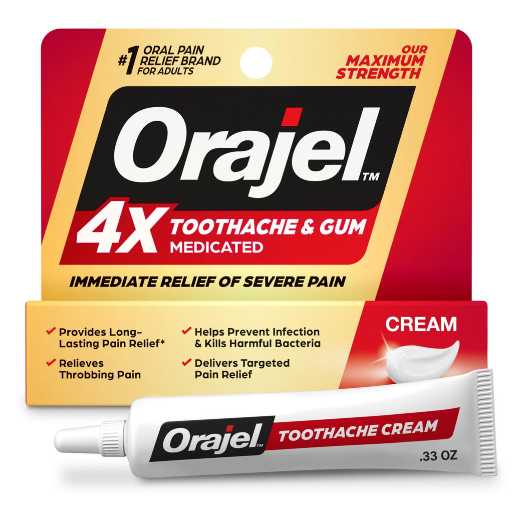 Orajel 4X for Toothache & Gum Pain: Severe Cream Tube 0.33oz- From Oral Pain Relief Brand - FENGGESTORE20