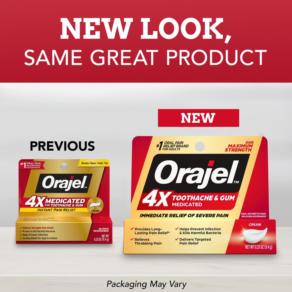 Orajel 4X for Toothache & Gum Pain: Severe Cream Tube 0.33oz- From Oral Pain Relief Brand - FENGGESTORE20