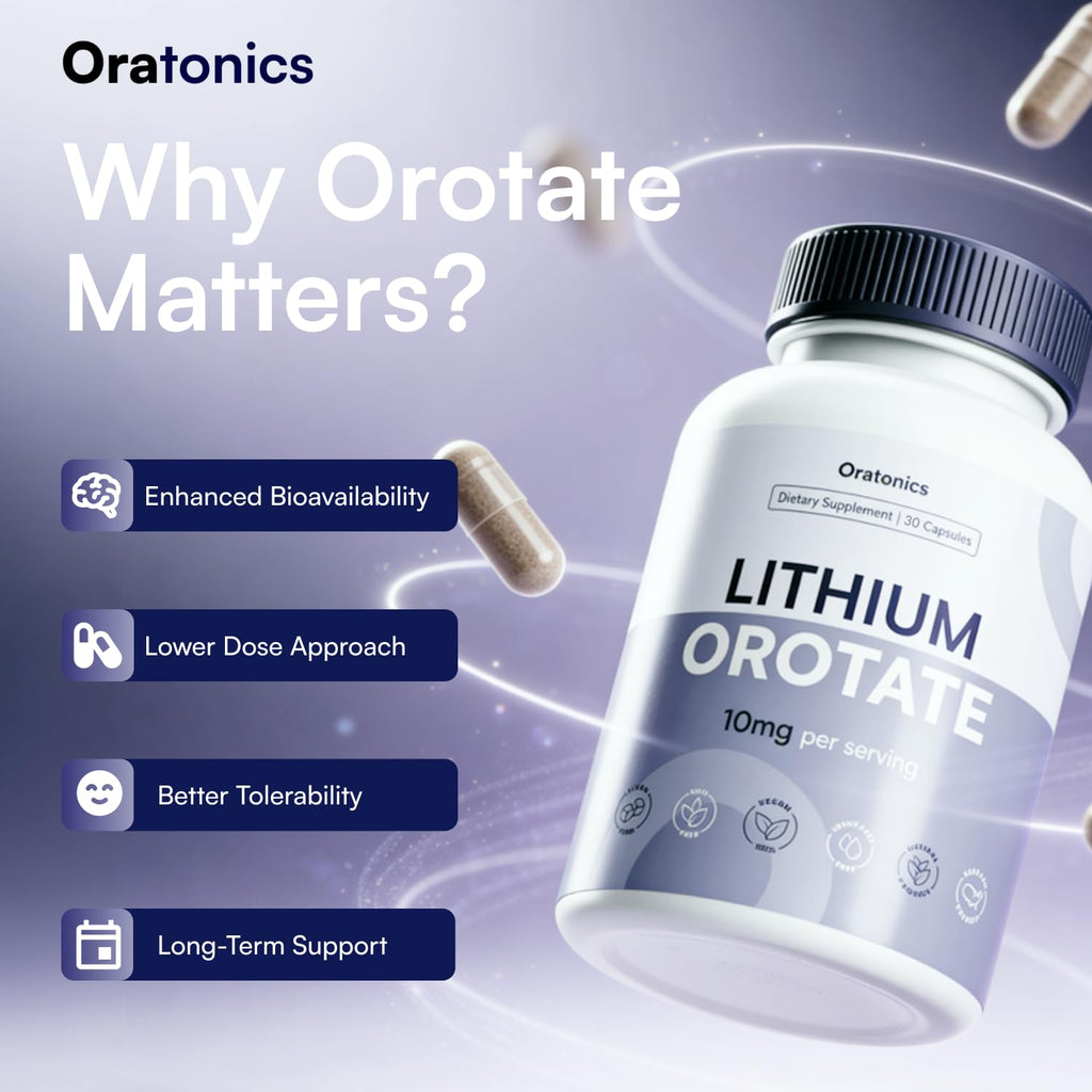 Oratonics Lithium Orotate 10mg – Trace Mineral Lithium Supplement for Daily Balance & Cognitive Clarity – Low-Dose, Highly Absorbable Formula – Vegan - FENGGESTORE20