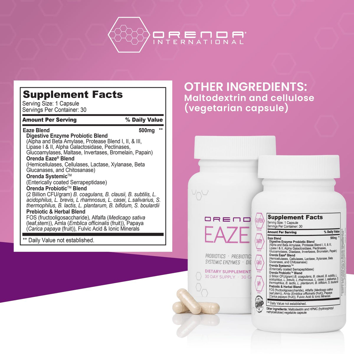 Orenda Eaze®: Gut Wellness Capsules | 6-in-1 Digestive Support with Probiotics, Endospores, Peptizyme-SP EN, Prebiotics, and Digestive Enzymes - FENGGESTORE20